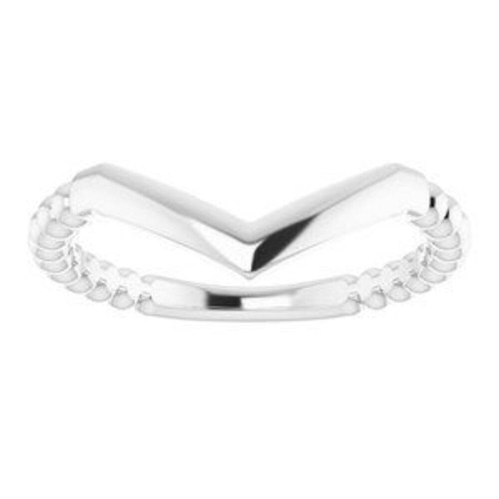 14k White Stackable Beaded V-Ring - image 3